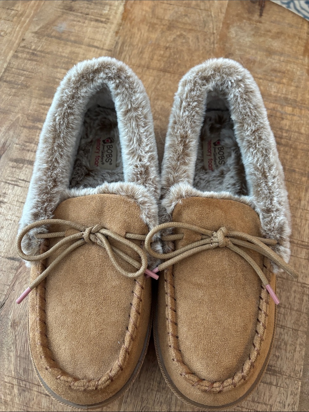 BOBS from Skechers Tan Faux-Suede Faux-Fur Moccasin Slippers